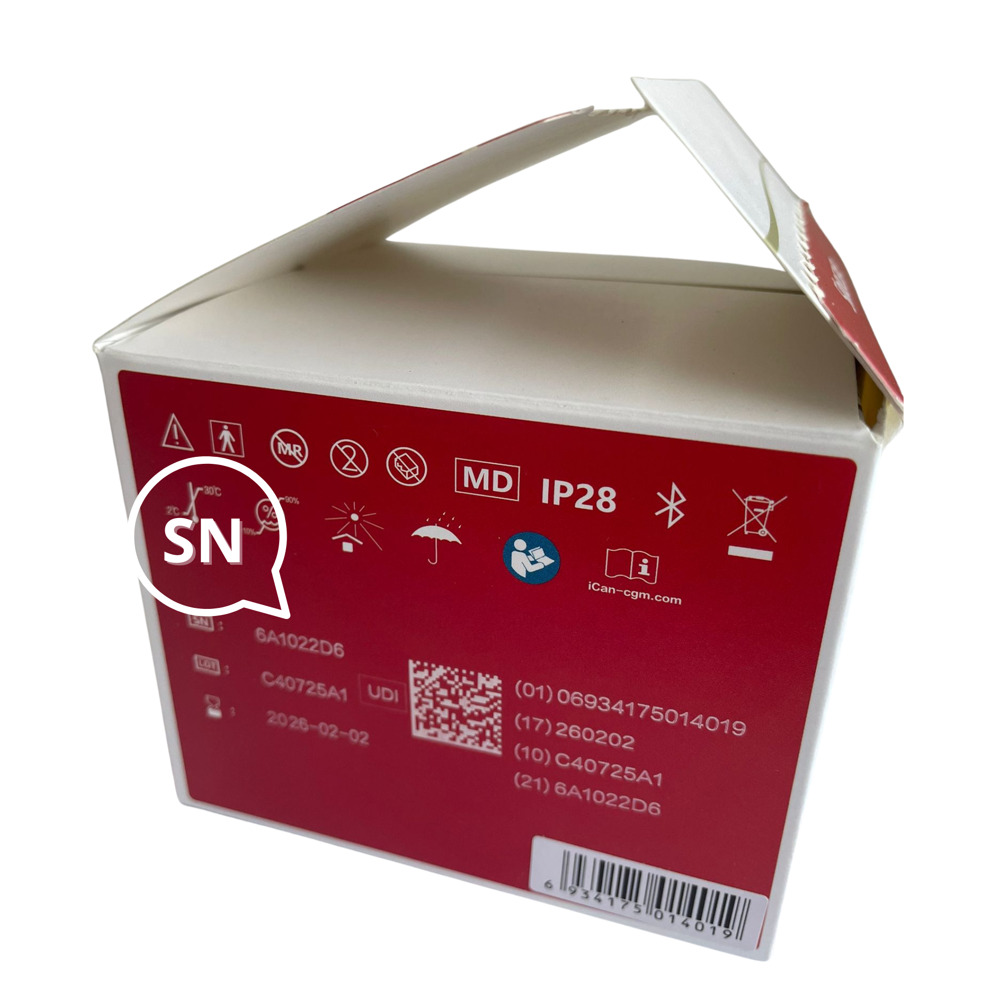 Boční strana obalu – umístění SN kódu